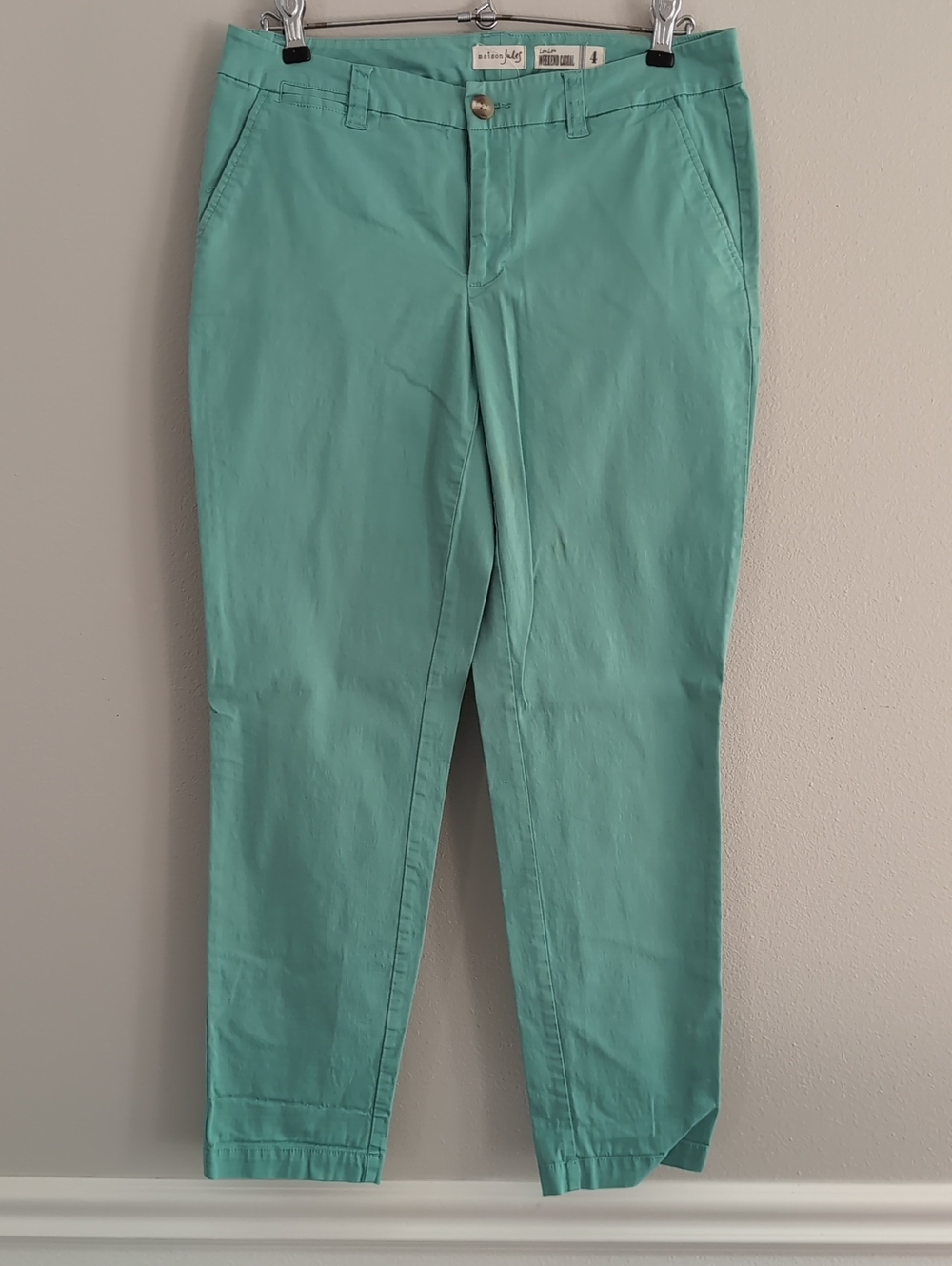 Maison Jules Mint Green Straight-Leg Cotton Pants